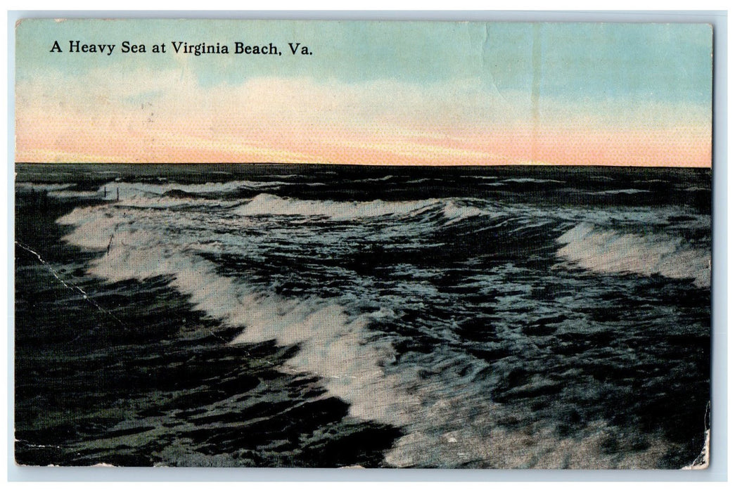 1914 A Heavy Sea Scene At Virginia Beach Virginia VA Posted Vintage Postcard