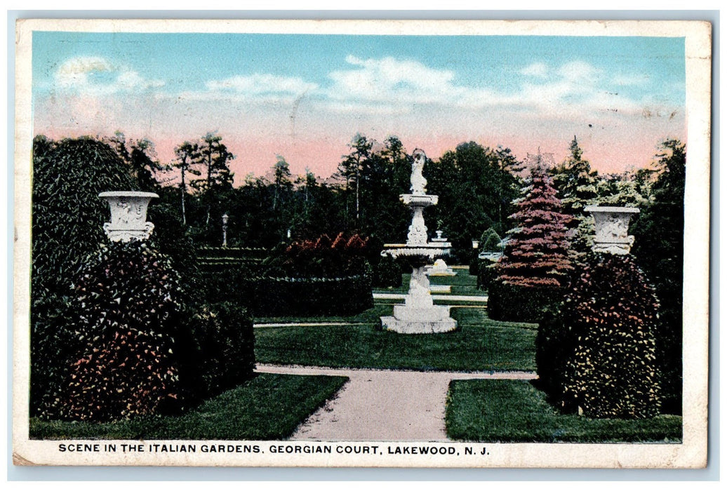 1917 Scene In The Italian Gardens Georgian Court Lakewood NJ Posted Postcard
