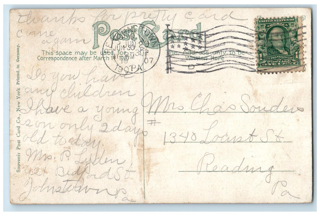 1907 The Lake Island Park Canoe Boats Johnstown Pennsylvania PA Posted Postcard