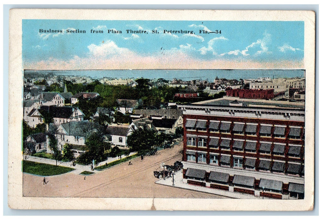 1924 Business Section From Plaza Theatre Street Petersburg FL Posted Postcard
