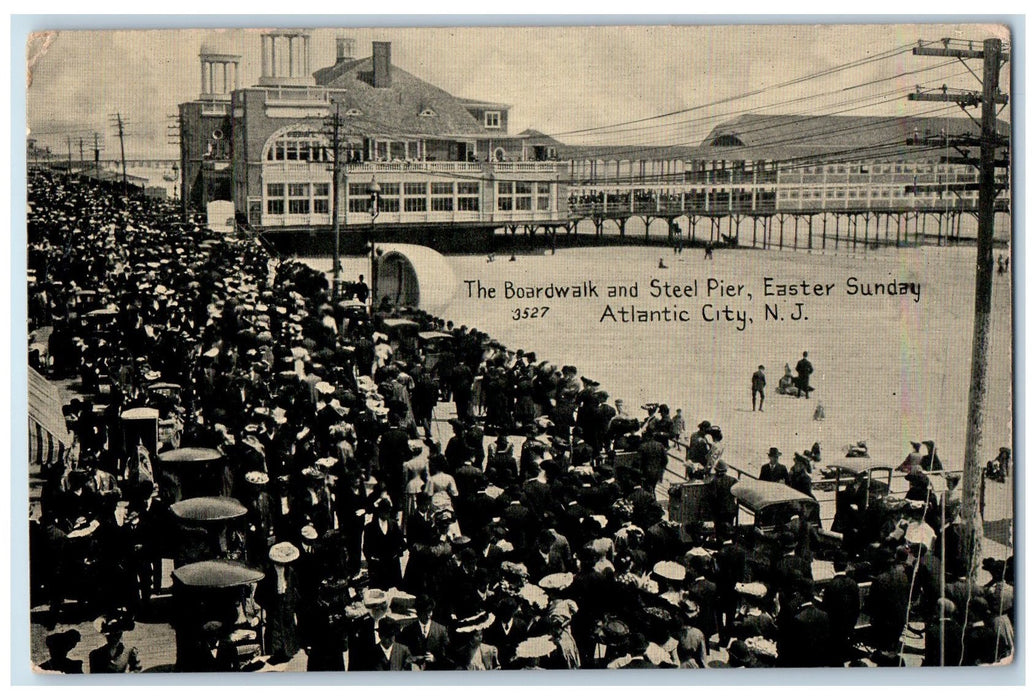 c1940s The Boardwalk And Steel Pier View Easter Sunday Atlantic City NJ Postcard