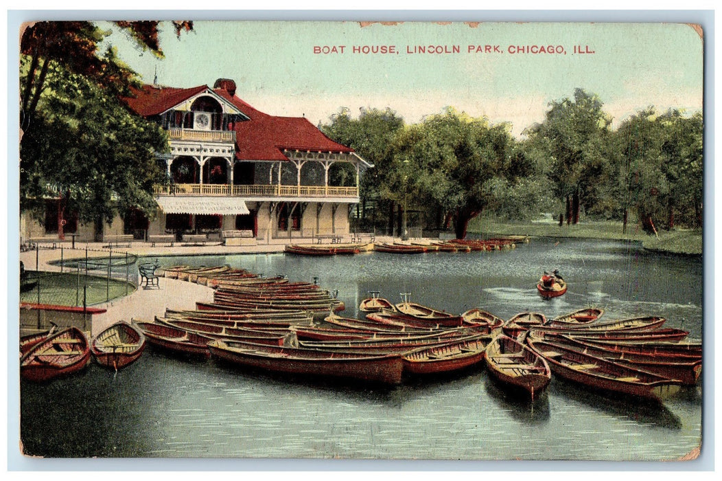1909 Boat House Canoe Lincoln Park Chicago Illinois IL Posted Vintage Postcard