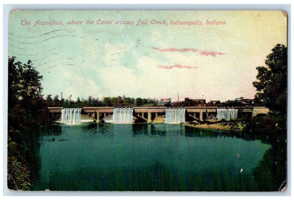 1909 The Acqueduct Where The Canal Crosses Fall Creek Indianapolis IN Postcard