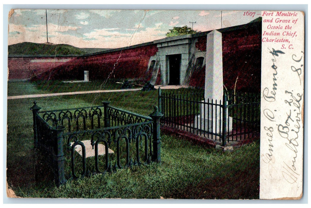 1907 Fort Moultric And Grave Of Oceola Indian Chief View Charleston SC Postcard