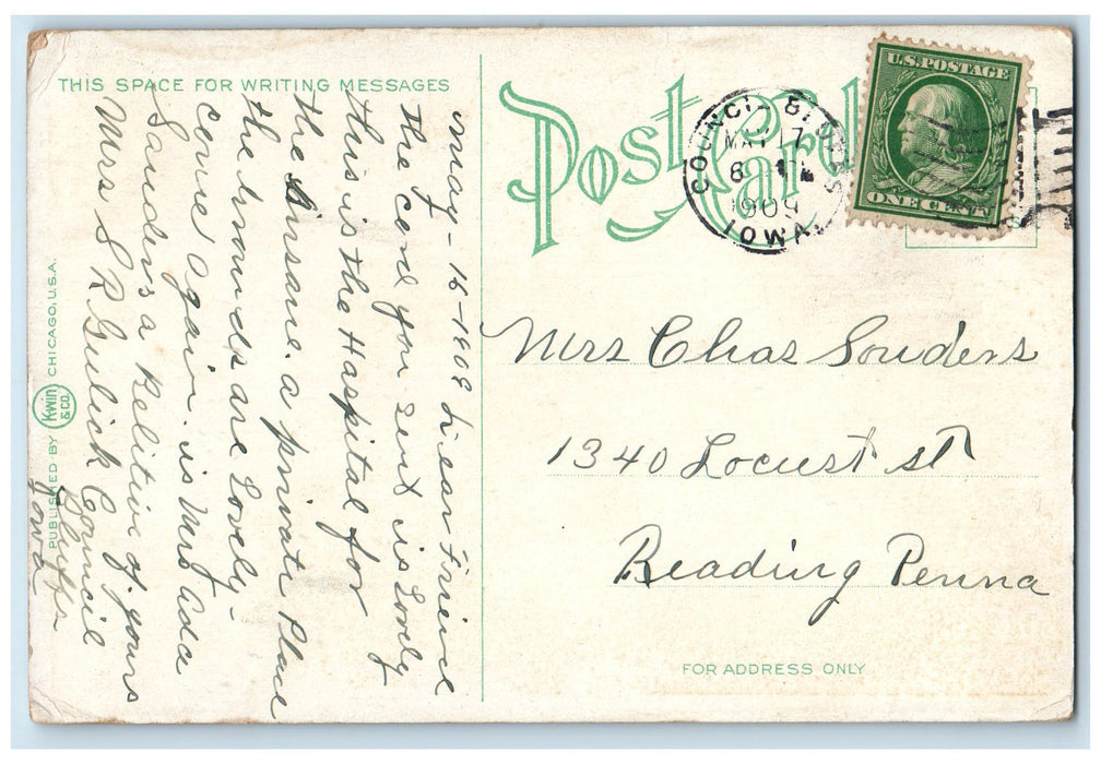 1909 St. Barnard Hospital Exterior View Council Bluffs Iowa IA Posted Postcard
