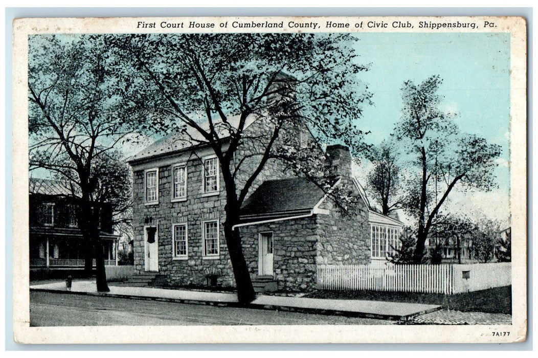 c1940s First Court House Cumberland County Civic Club Shippensburg PA Postcard