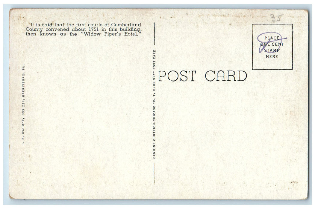 c1940s First Court House Cumberland County Civic Club Shippensburg PA Postcard