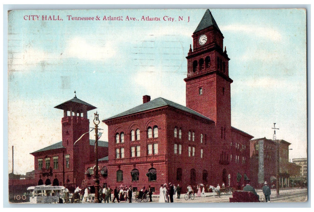 1911 City Hall Tennessee And Atlantic Avenue Atlantic City NJ Posted Postcard