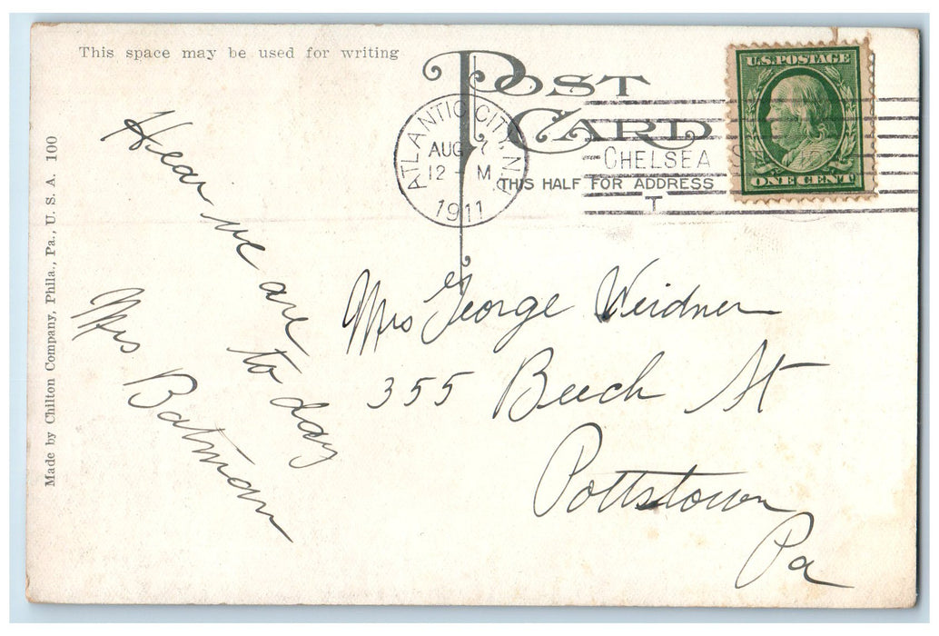 1911 City Hall Tennessee And Atlantic Avenue Atlantic City NJ Posted Postcard
