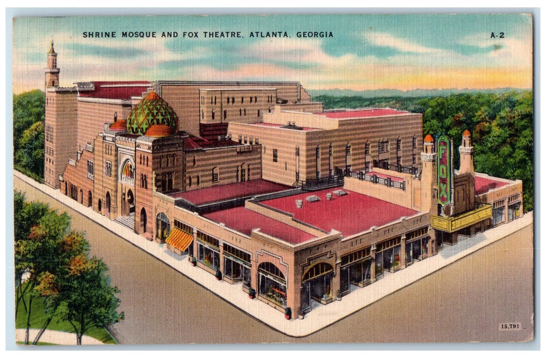 1952 Shrine Mosque And Fox Theatre Exterior Atlanta Georgia GA Posted Postcard