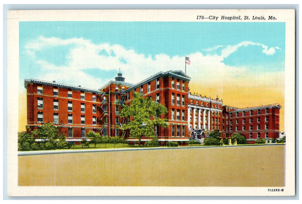 c1940s City Hospital Exterior Roadside St. Louis Missouri MO Unposted Postcard