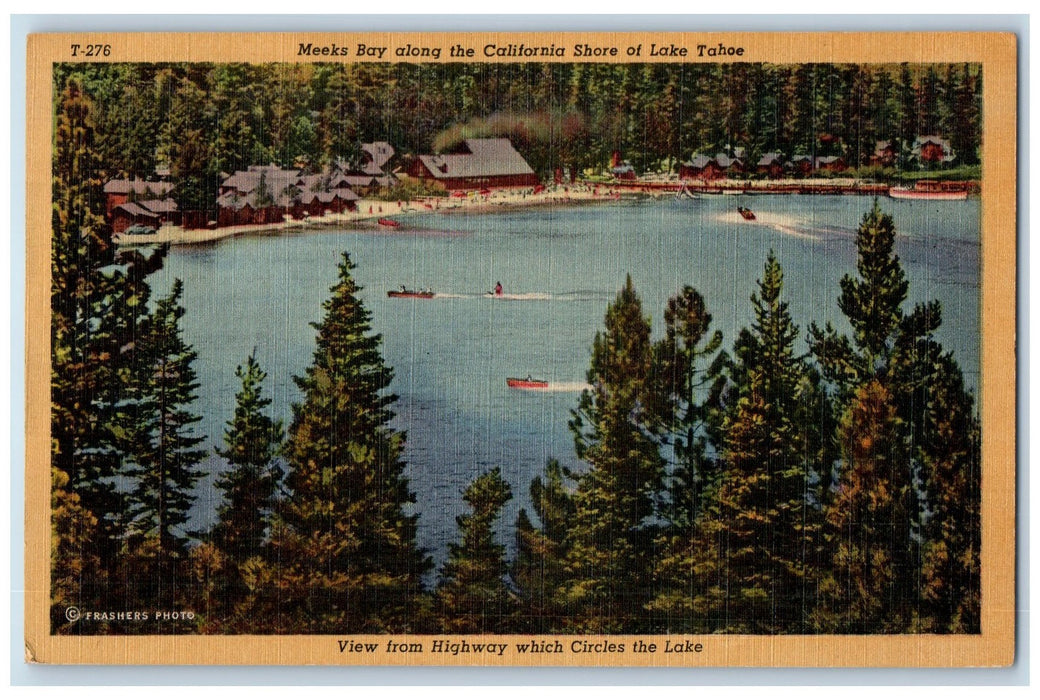 1951 Meeks Bay Resort Lake Tahoe From Highway Lake Tahoe California CA Postcard