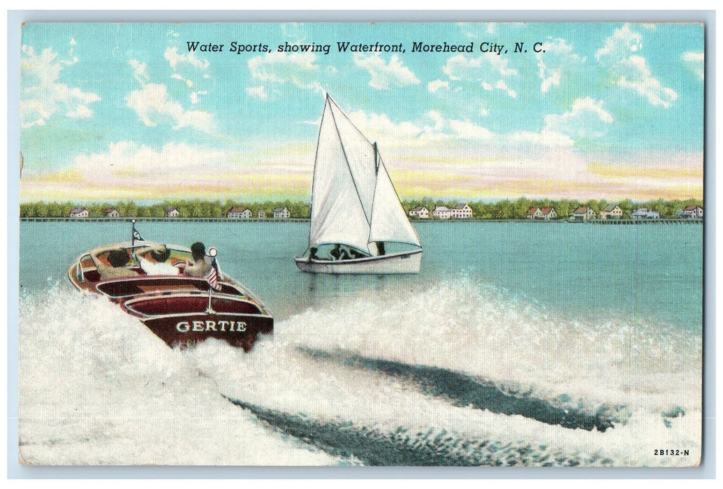 1949 Water Sports Showing Waterfront Morehead City NC Posted Yacht Postcard