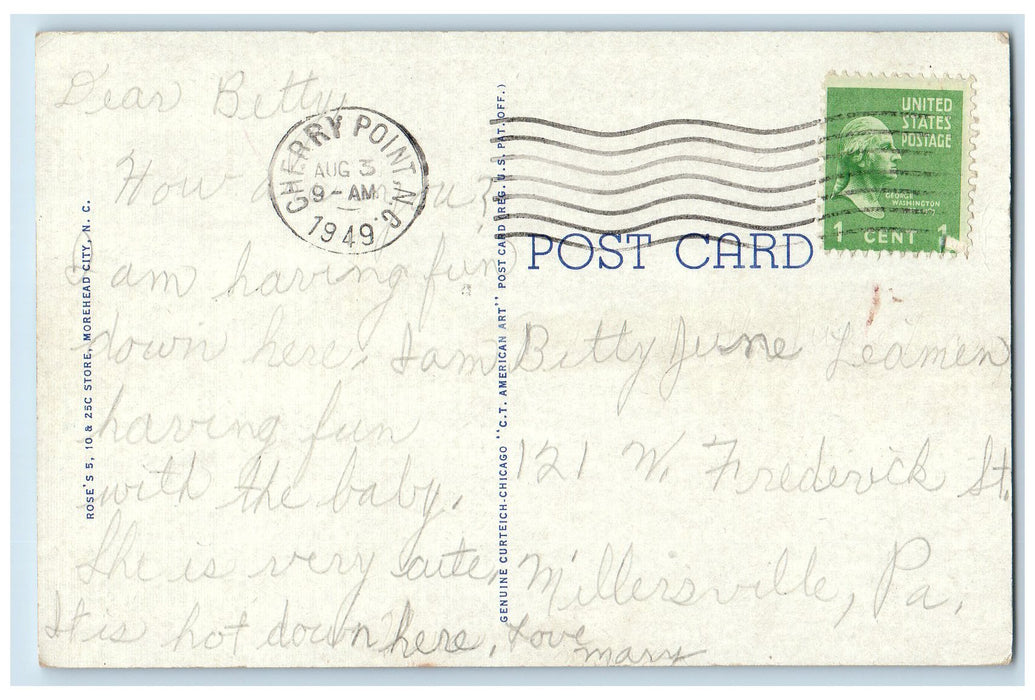 1949 Water Sports Showing Waterfront Morehead City NC Posted Yacht Postcard