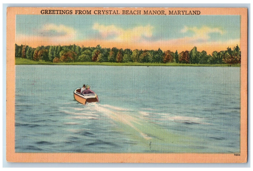 1945 Greetings From Crystal Beach Manor Maryland MD Posted Speedboat Postcard