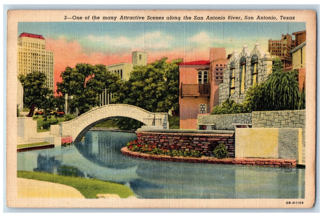 1942 One Of The Many Attractive Scenes Along San Antonio River Texas TX Postcard