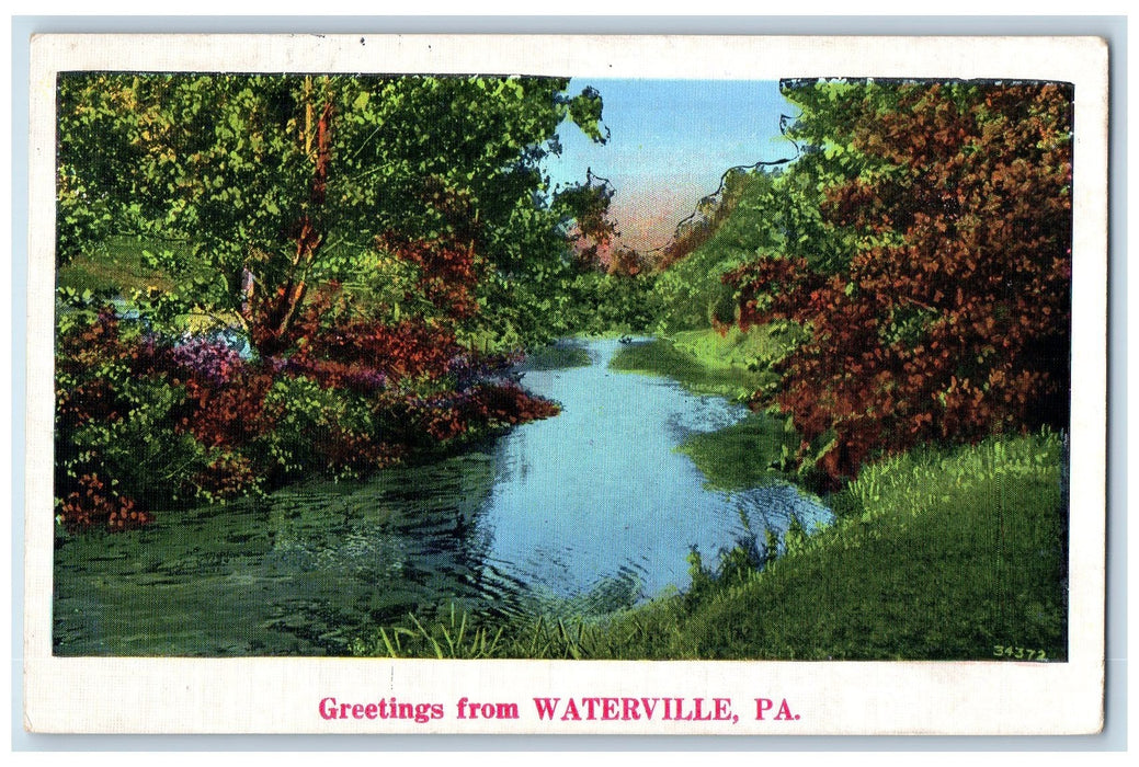 1938 Greetings From Waterville Stream Pennsylvania PA Posted Vintage Postcard