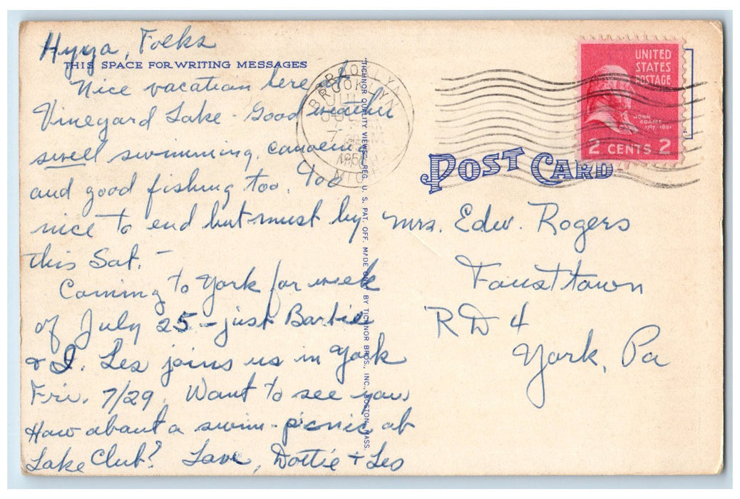 1950 Greetings From Brooklyn River Canoe Boats  Michigan MI Unposted Postcard