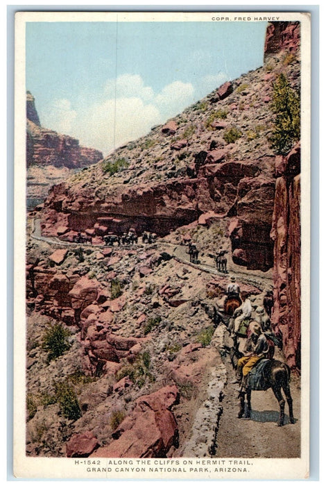 c1920's Along The Cliffs On Hermit Trail Grand Canyon National Park AZ Postcard