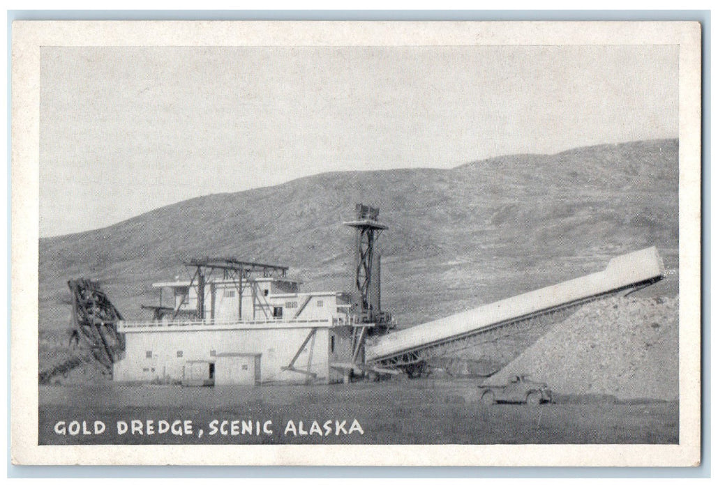 c1920's Gold Dredge Scenic Equipment Finding Gold Mountain Alaska AK Postcard