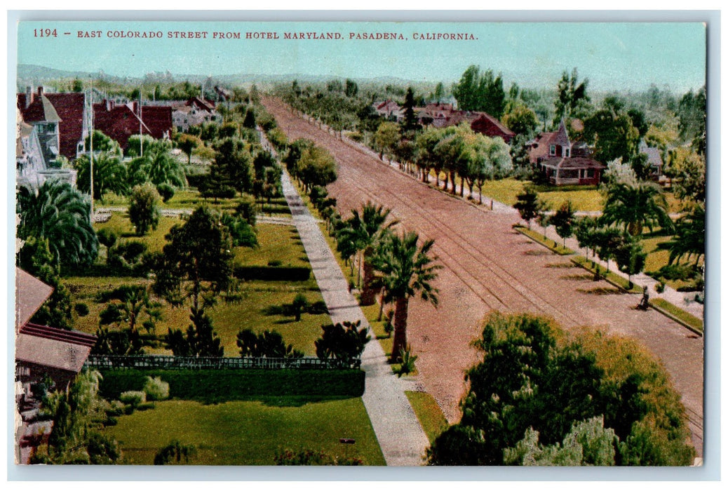 c1950 East Colorado St. From Hotel Maryland Dirt Long Road Pasadena CA Postcard
