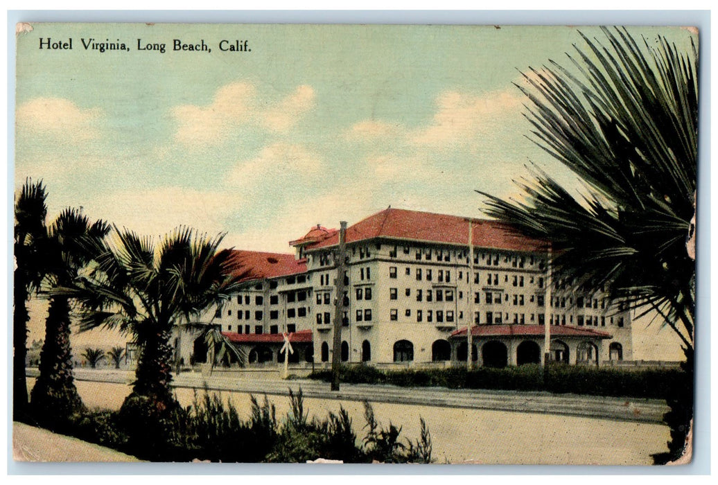 1910 Hotel Virginia Restaurant Building View Long Beach California CA Postcard