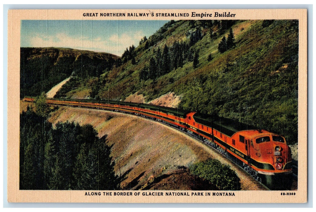 c1940 Northern Train Railway Streamlined Empire Builder Glacier Park MT Postcard