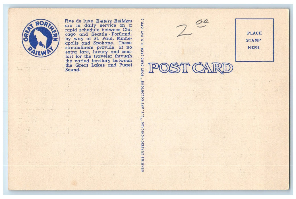 c1940 Northern Train Railway Streamlined Empire Builder Glacier Park MT Postcard