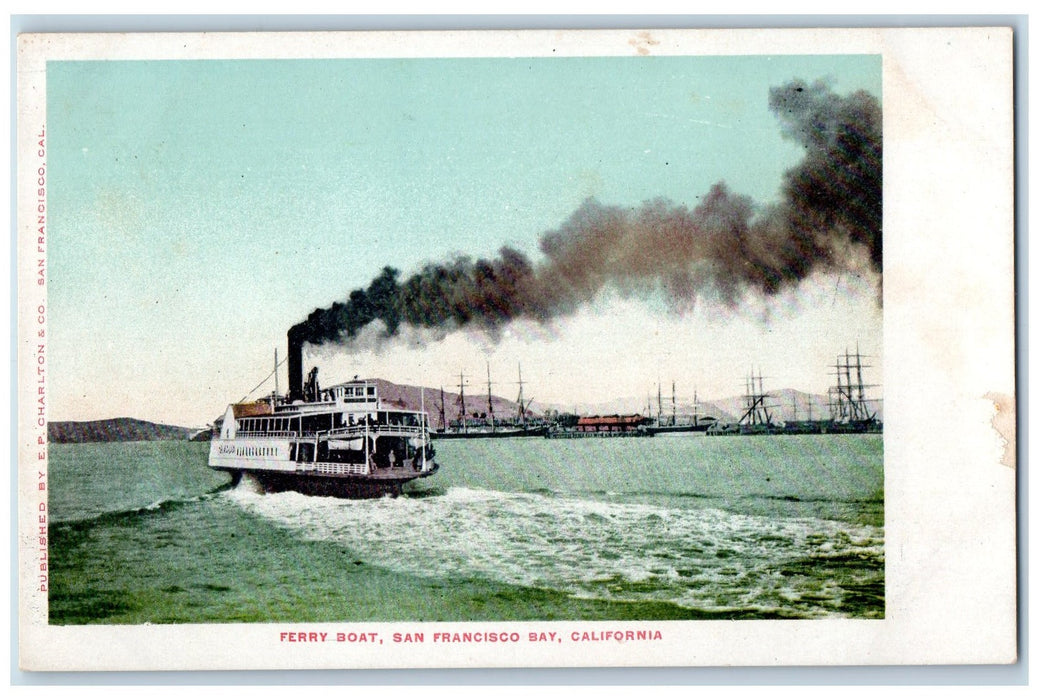 c1905 Ferry Boat Landing Smokestacks Harbor Docks San Francisco Bay CA Postcard
