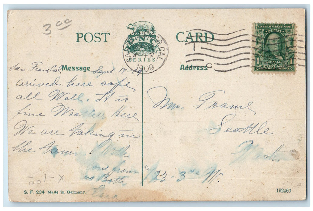 1909 Market Street Near 3rd St. Crowd Downtown Trolley San Francisco CA Postcard