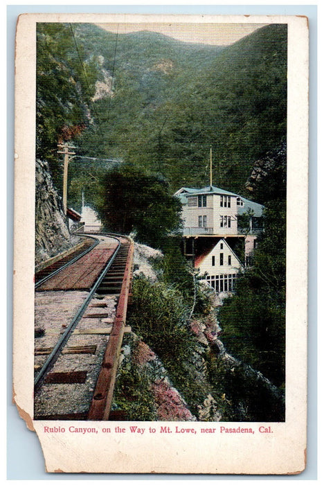 c1905 Rubio Canyon Way To Mt. Lowe Railroad Hills Buildings Pasadena CA Postcard