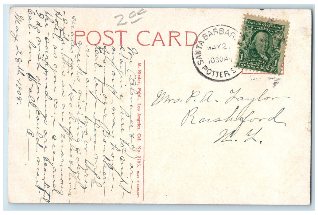 c1910 Potter Hotel Restaurant Building Flowers Ground Santa Barbara CA Postcard