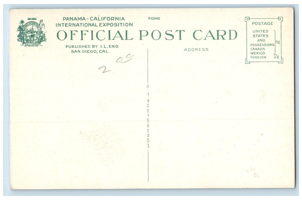 c1950 El Prado Canadian Building Expo. Concrete Road Trees San Diego CA Postcard