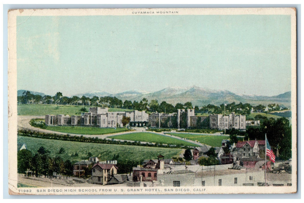 1922 San Diego High School Campus Building From US Grant Hotel View CA Postcard