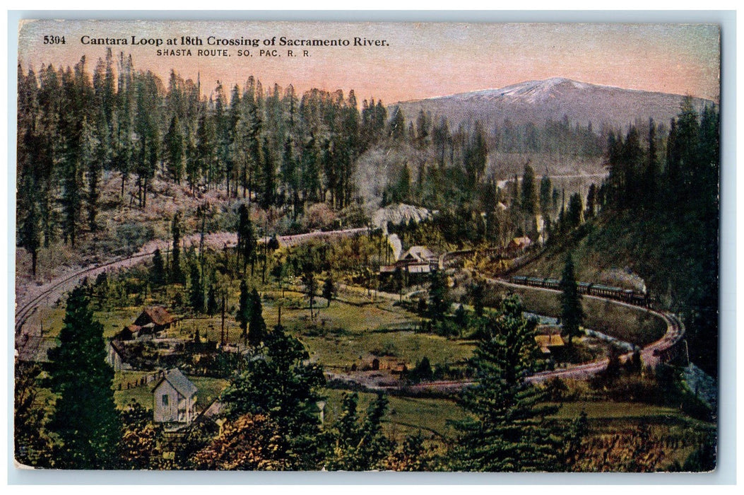 c1950 Cantara Loop 18th Crossing Of Sacramento River Train Railroad CA Postcard
