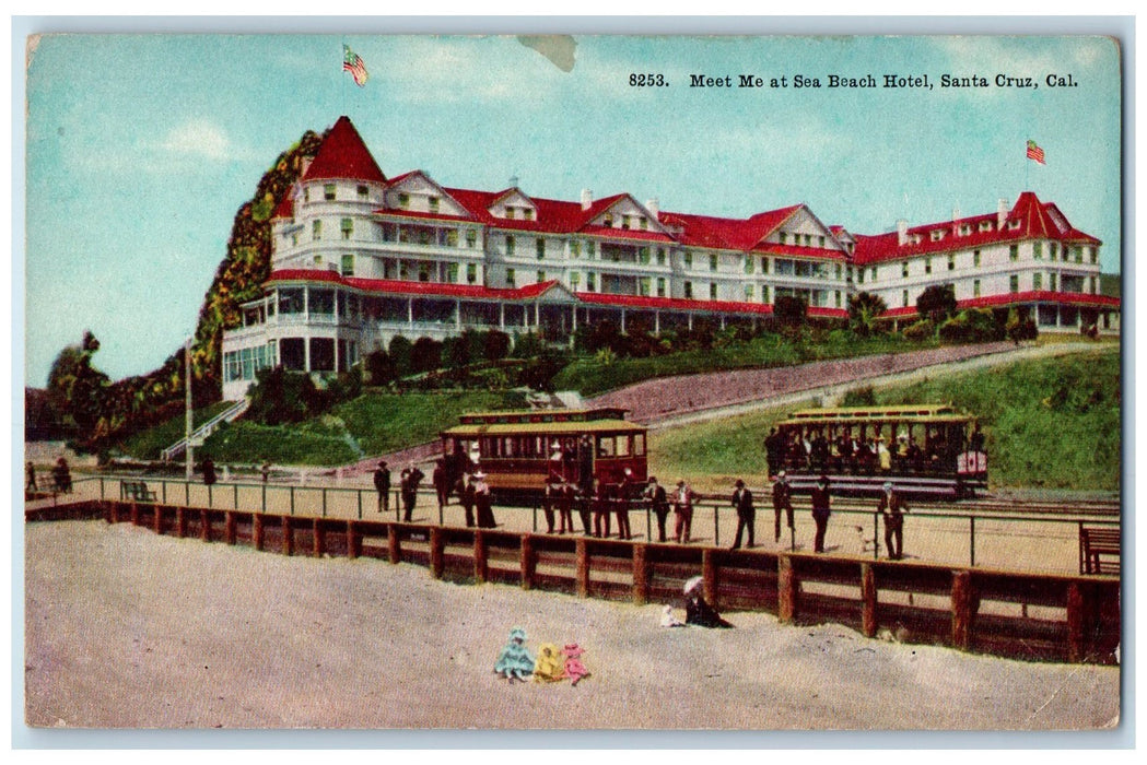 c1950 Meet Me At Sea Beach Hotel Restaurant Kids Playing Santa Cruz CA Postcard