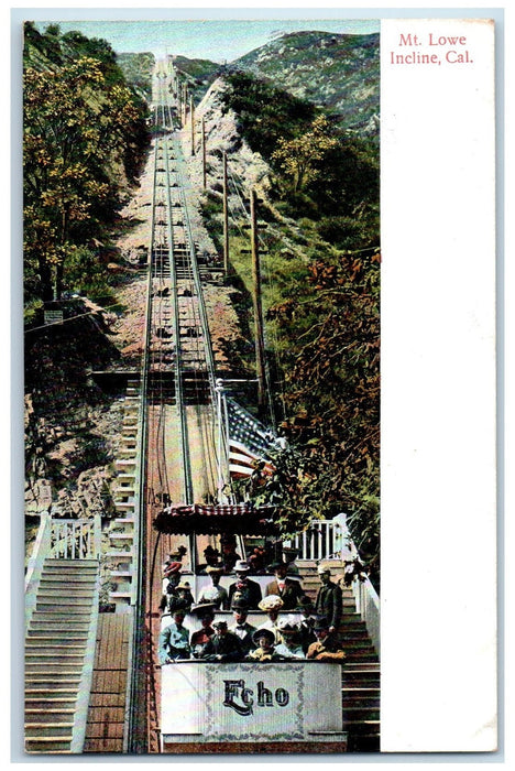 c1920's Mt. Lowe Incline Railway Passengers Stairs Trees California CA Postcard