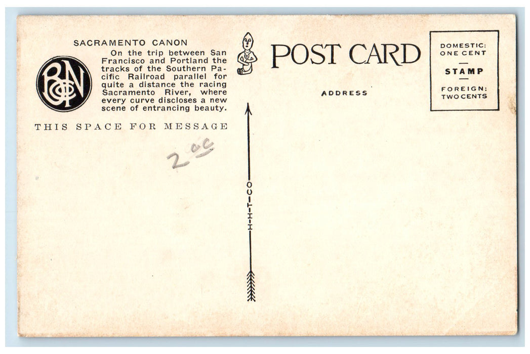 c1950's Sacramento Canon Shasta Route SP Railroad Train River Creek CA Postcard