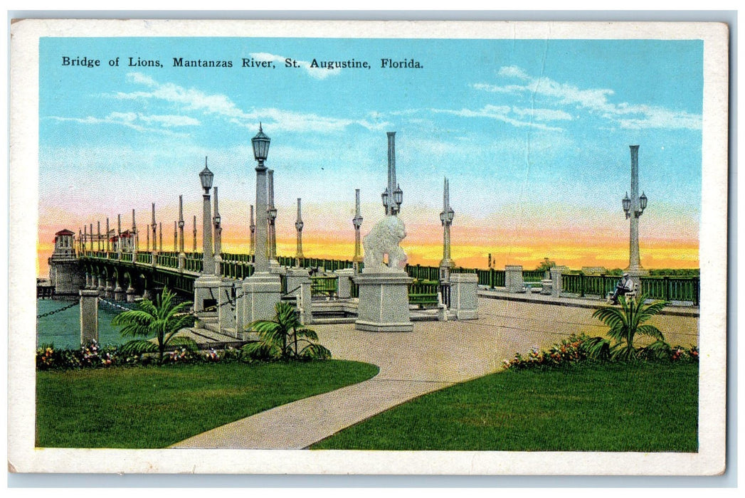 c1920's Bridge Of Lions Mantanzas River Bridge St. Augustine Florida FL Postcard