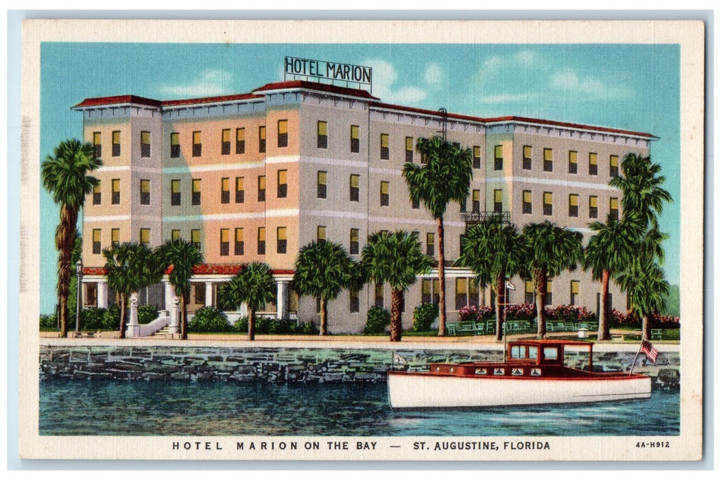c1920 Hotel Marion On The Bay Restaurant Boat St. Augustine Florida FL Postcard