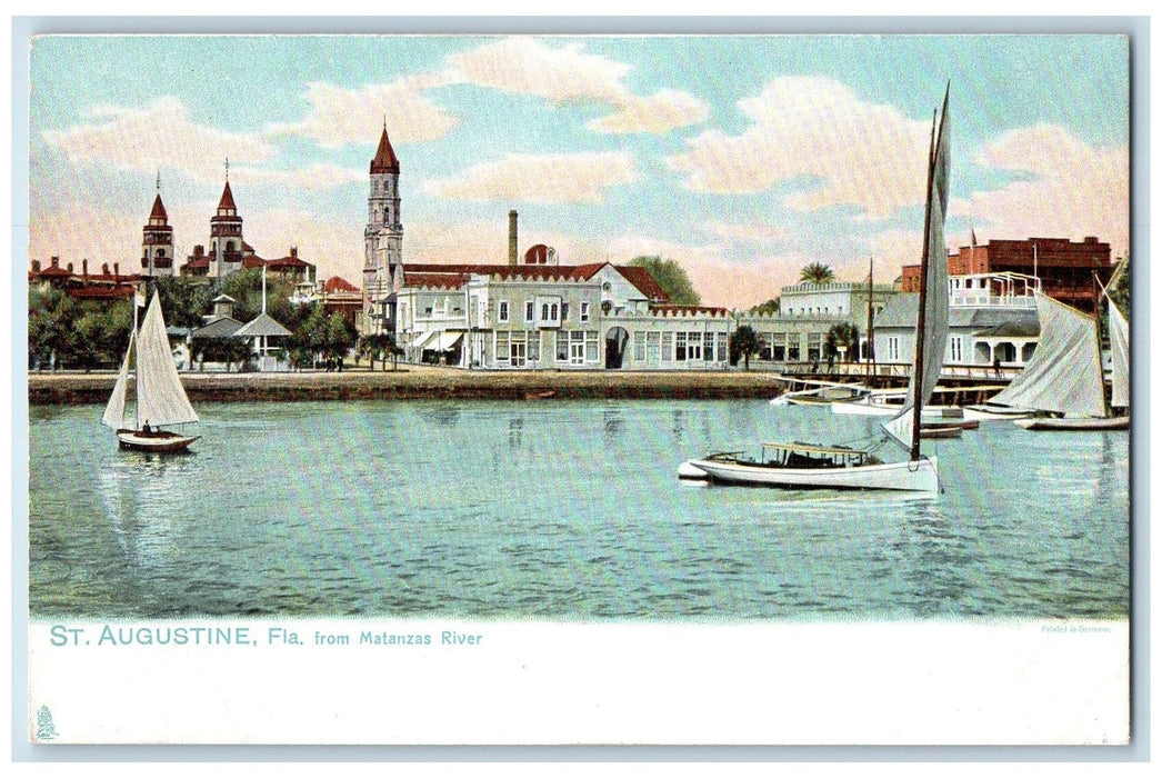 c1905 Matanzas River Buildings Towers Wharf Sailboats St. Augustine FL Postcard