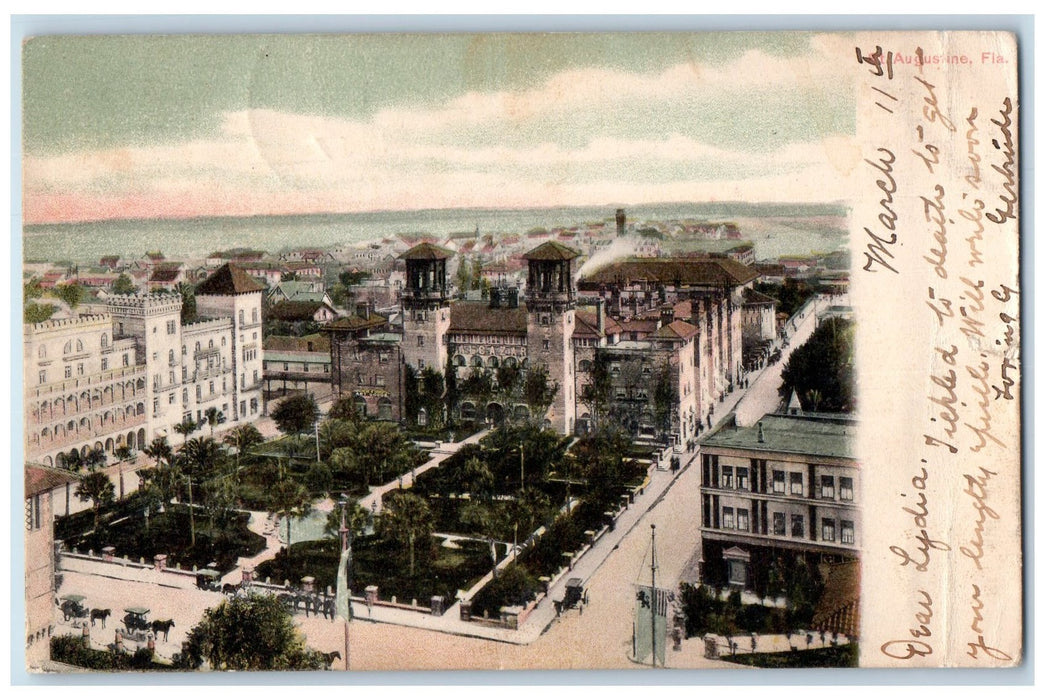 1907 Aerial View Of St. Augustine Florida Building Tower Garden Road FL Postcard