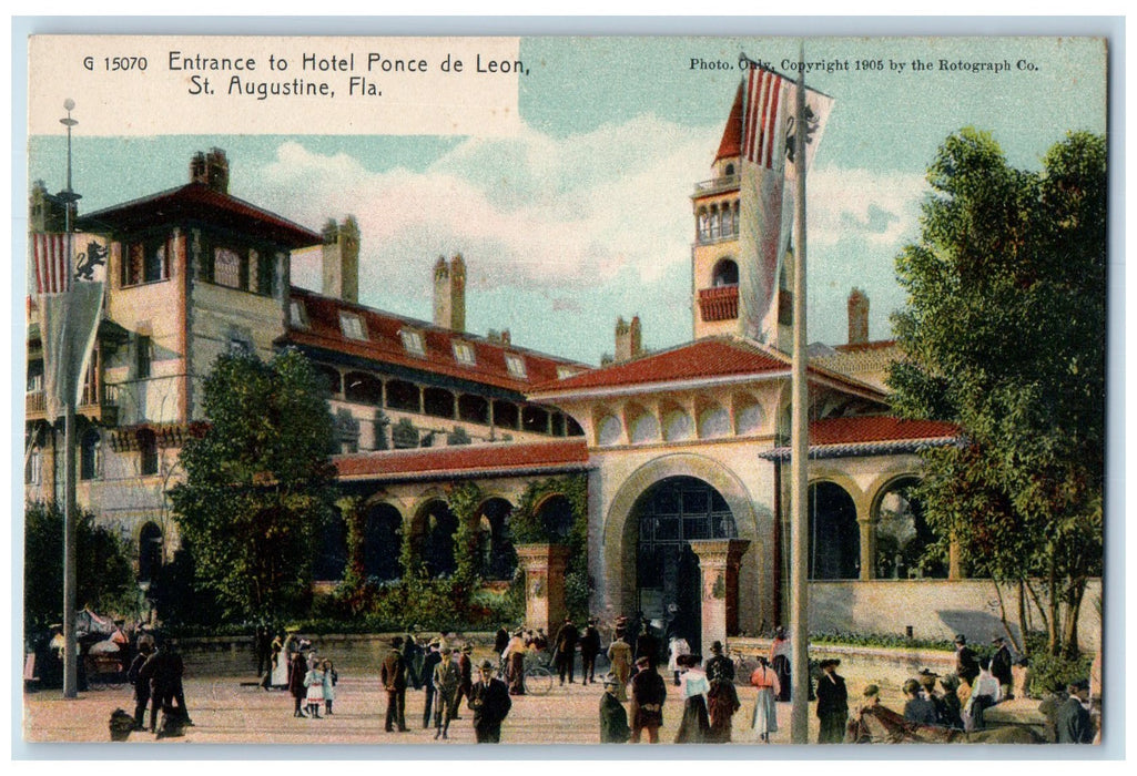 c1905 Entrance To Hotel Ponce De Leon Restaurant Guest St. Augustine FL Postcard