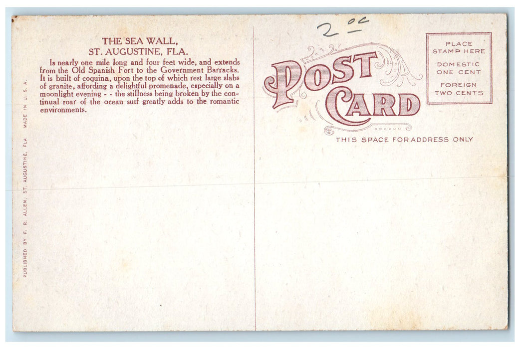 c1950's The Sea Wall & Water Front Boating Buildings St. Augustine FL Postcard