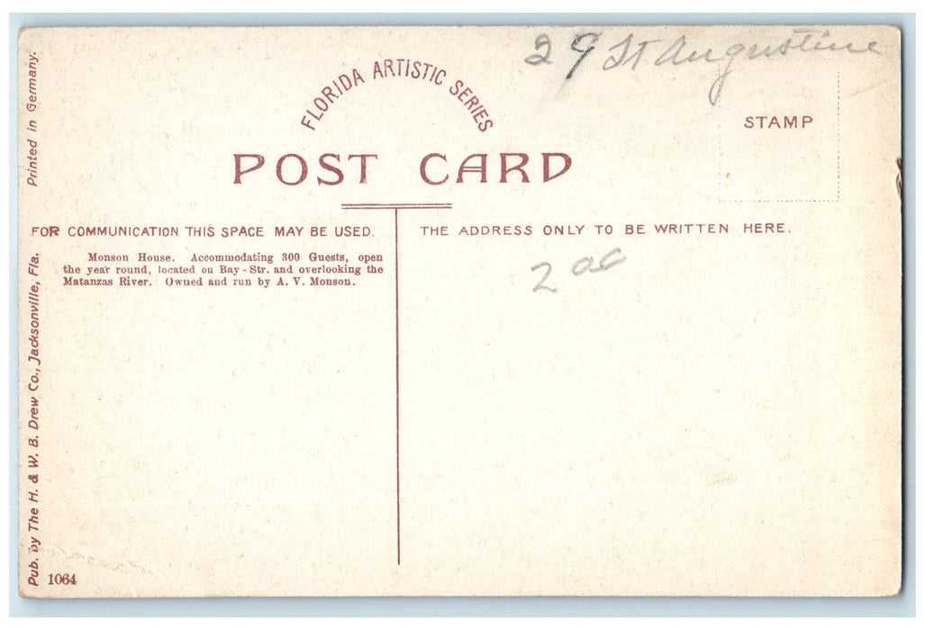 c1950 The Monson House Sailboat Landing Guest Carriage St. Augustine FL Postcard