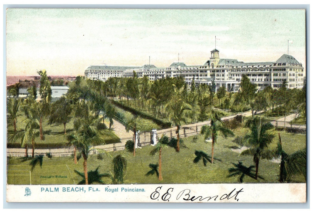c1905 Royal Poinciana Building Tower Trees Ground Palm Beach Florida FL Postcard