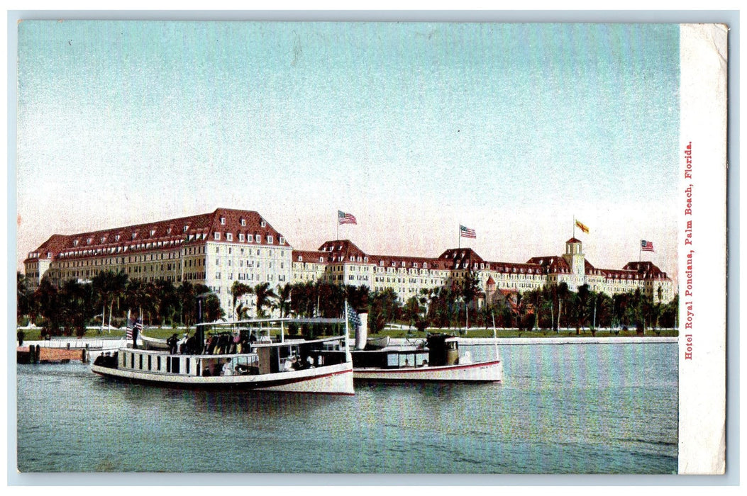 c1905 Hotel Royal Ponciana Boats Restaurant Building View Palm Beach FL Postcard