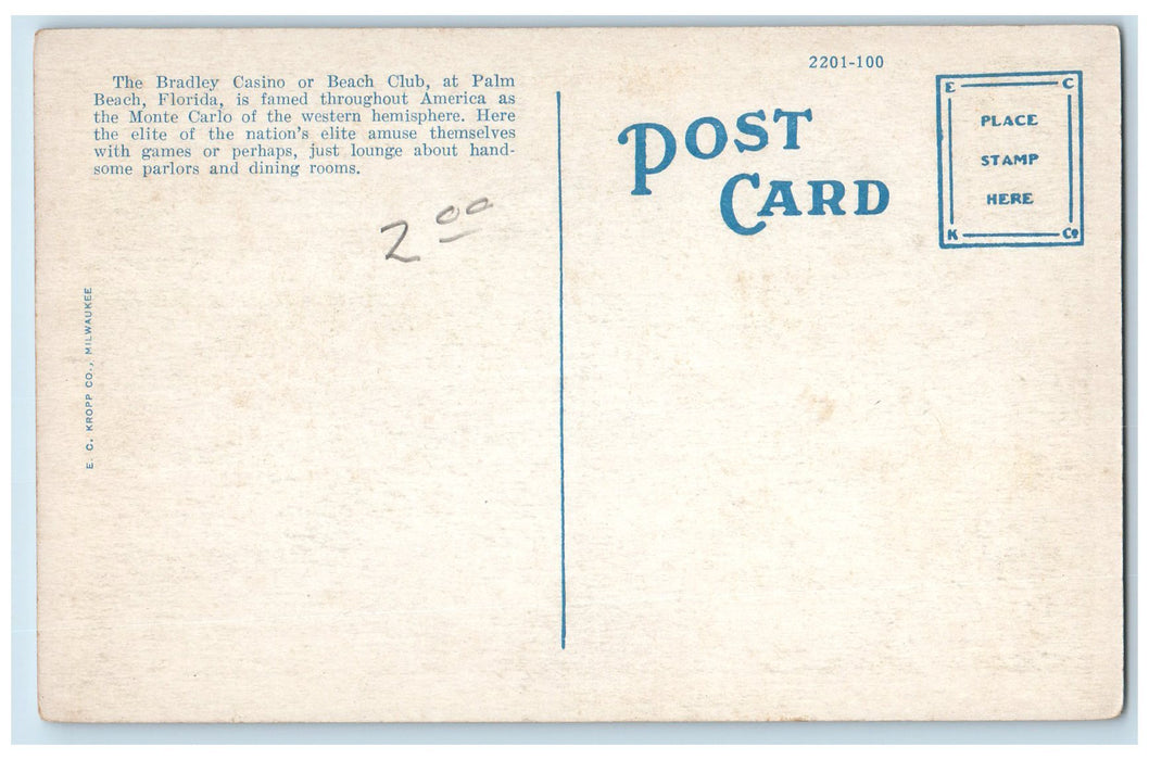 c1920 The Beach Club Building Restaurant Roadside Palm Beach Florida FL Postcard