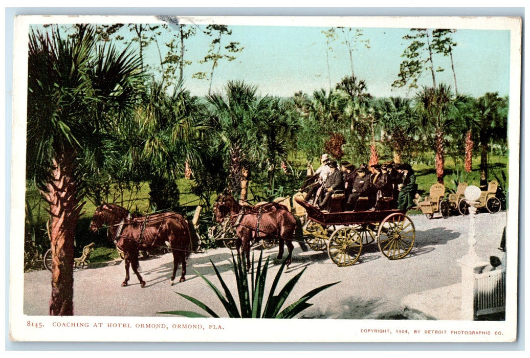 c1905 Coaching Hotel Ormond Restaurant Horse Carriage Guest Ormond FL Postcard