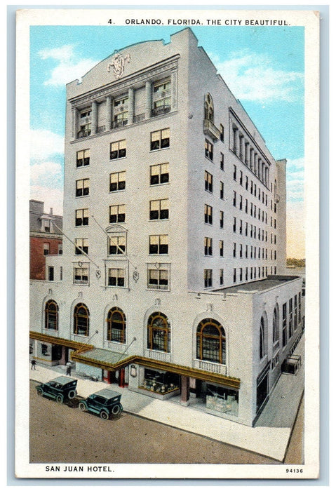 c1920's Aerial View San Juan Hotel Restaurant Classic Cars Orlando FL Postcard